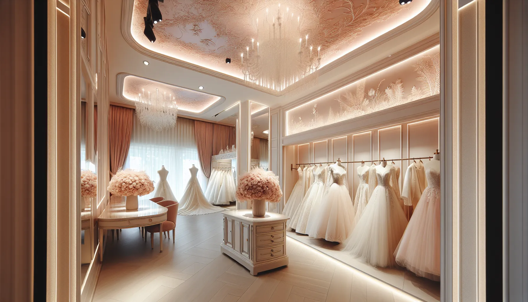 Elegant bridal gowns display